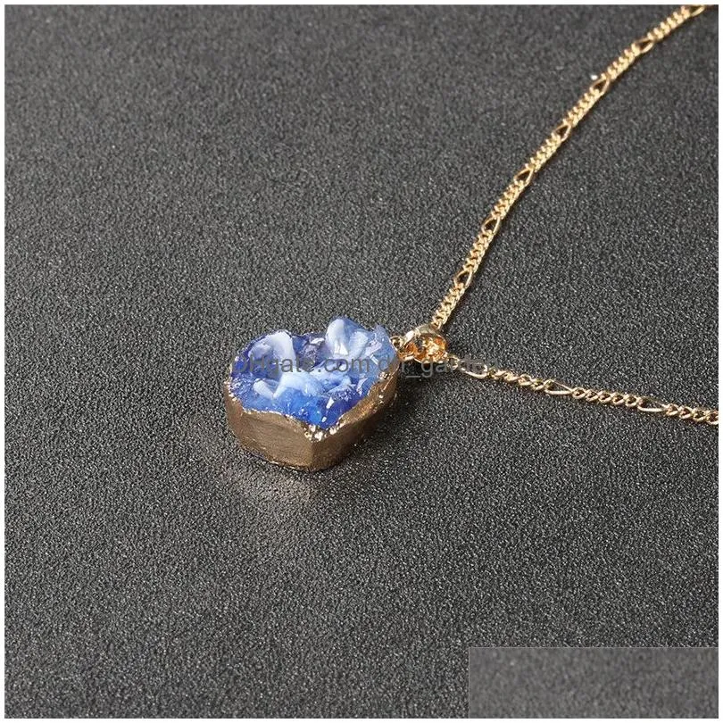 Pendant Necklaces New Resin Geometric Stone Crystal Pendant Necklace For Women Gold Plating 6 Color Fashion Jewelry Wholesal Dhgarden Dh6Ip