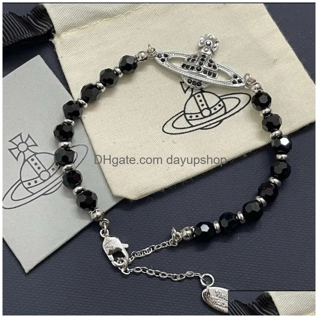 Designer High Quality Empress Dowager Black Agate Jewelry Women Vivienne Unique Design Bracelet For Drop Delivery Dhdhv