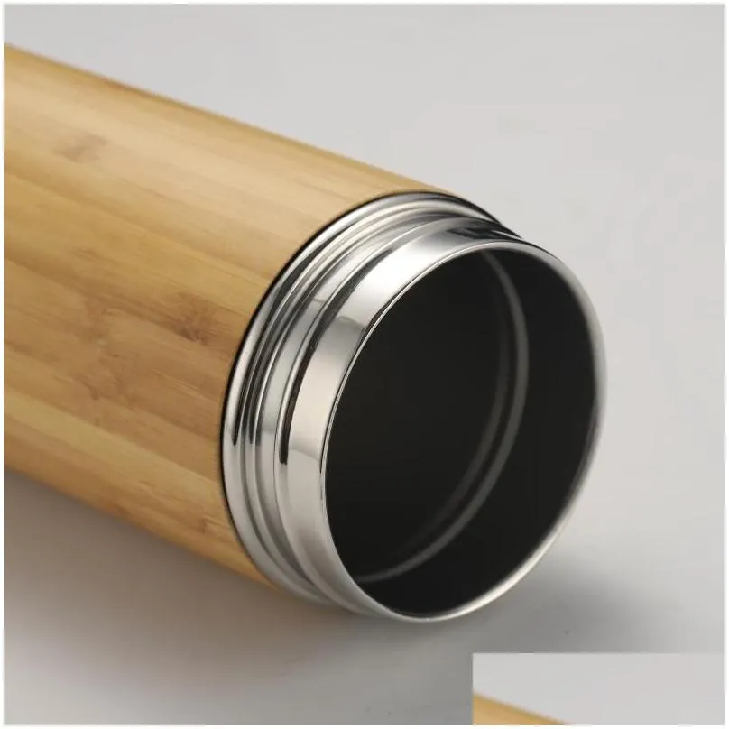 bamboo stainless steel cup mug creative intelligent thermos tumblers diy household water bottle kettle