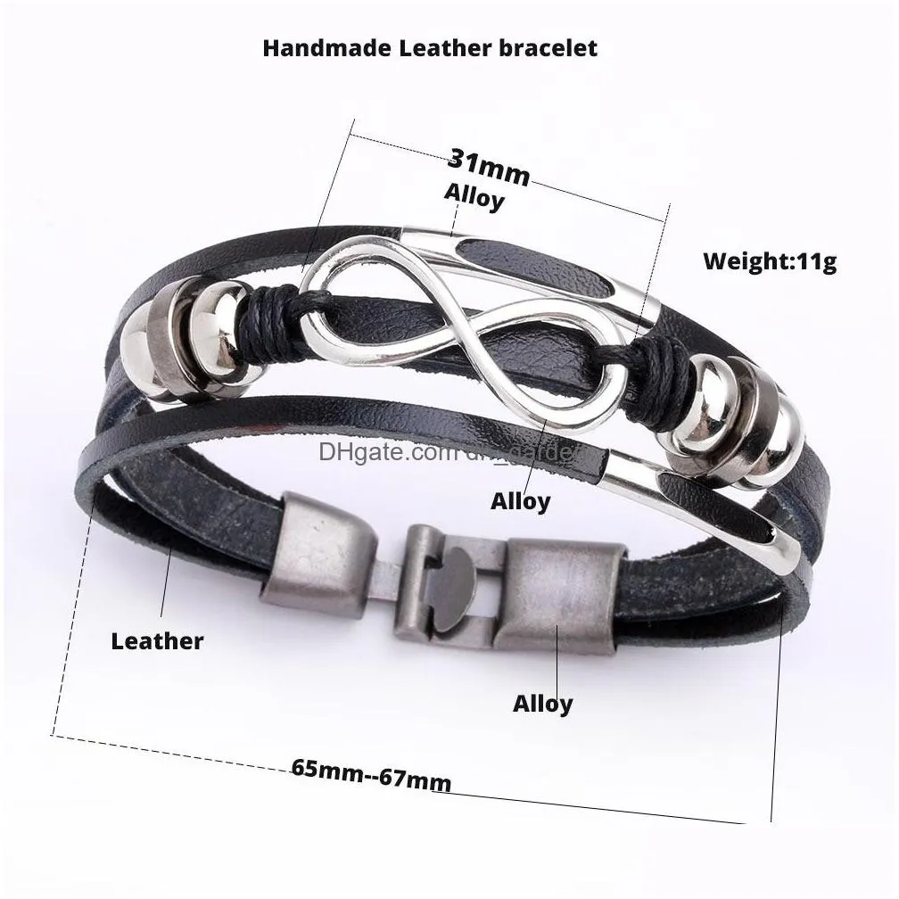 Chain Infinity Leather Bracelet Mtilayer Wrap Bracelets Wrist Band Cuffs For Women Men Friendship Fashion Jewelry Gift Wholesale Drop Dhxde