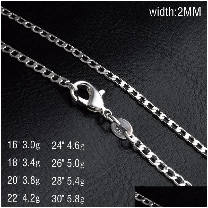 2mm flat oblate snake chain 925 sterling silver plated fashion men jewelry necklace for women ladies girl choker collar 16-30 inches