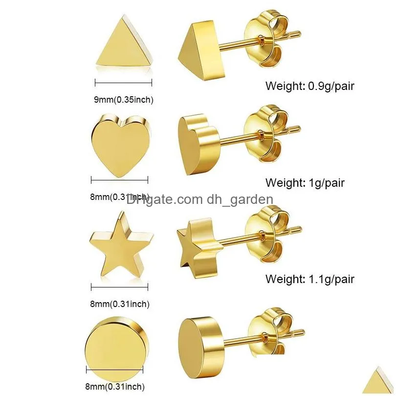 Stud New Personalized Lovely Stainless Steel Geometric Earring Heart Triangle Round Star Stud Earrings For Women Gold Plated Cute Tin Dhnye