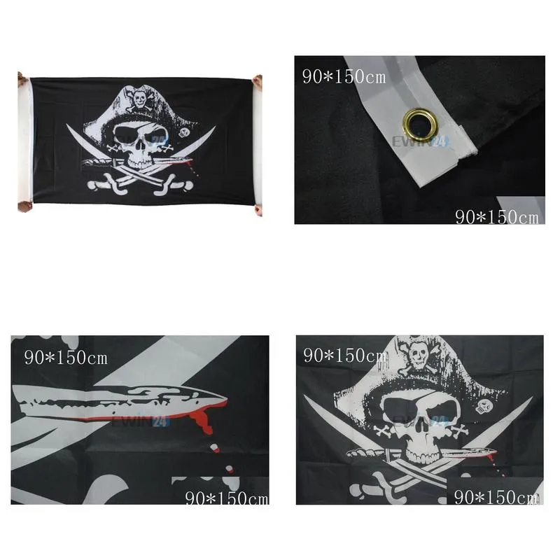 Banner Flags Selling 3X5Ft Skl And Cross Crossbones Sabres Swords Jolly Roger Pirate Flags With Grommets Decoration Drop Delivery Home Dha7H