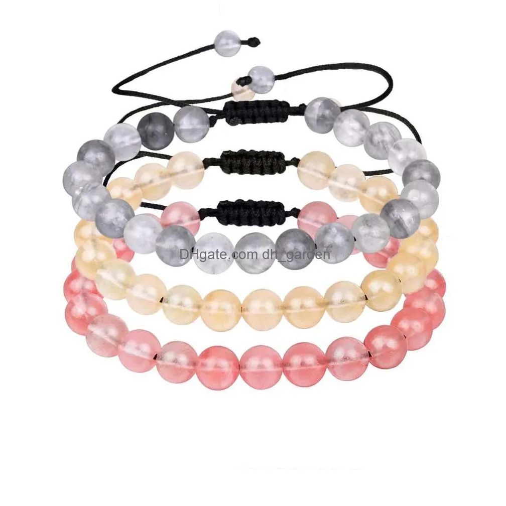 Charm Bracelets New Arrival 8Mm Crystal Agate Natural Stone Woven Beads Bracelet For Men Women Adjustable Size Handmade Braided Rope Dhtc4