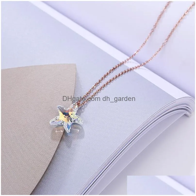 Pendant Necklaces New Titanium Steel Lucky Star Pendant Necklace For Women Girlfriend Sparkling Crystals Jewelry Birthday Gi Dhgarden Dh1Gb