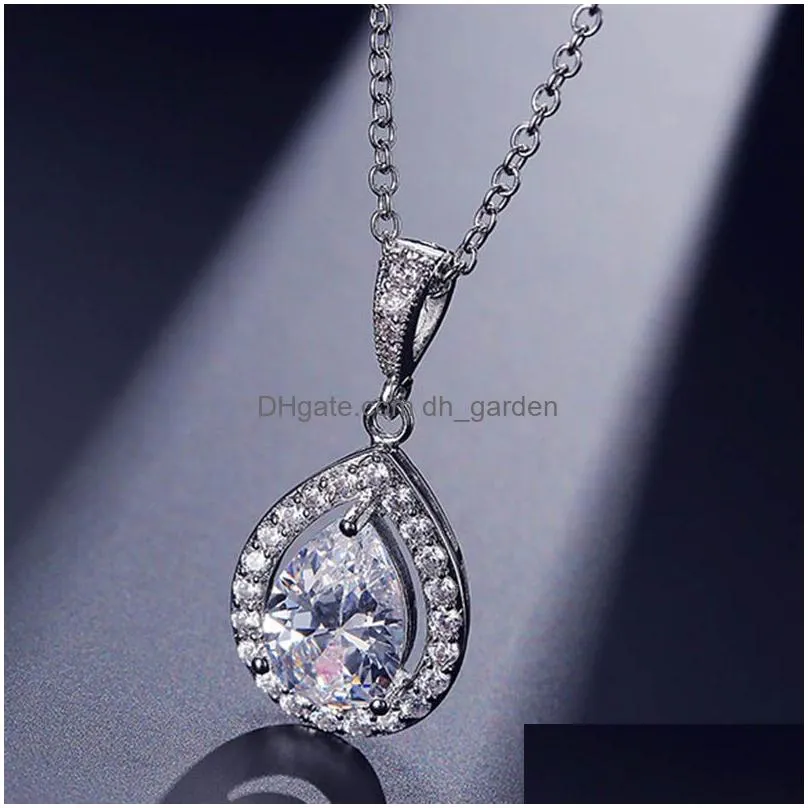 Pendant Necklaces Newest Teardrop 3A Cubic Zirconia Pendant Necklace Jewelry For Women Elegant Cz Micro Pave 925 Sier Bride Dhgarden Dhezp