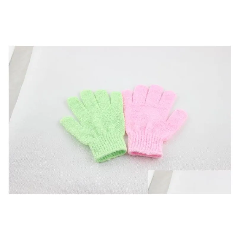 Bath Brushes, Sponges & Scrubbers Exfoliating Glove Skin Body Bath Shower Loofah Sponge Mitt Scrub Mas Spa Pink And Green 600Pcs/Lots Dhpcf