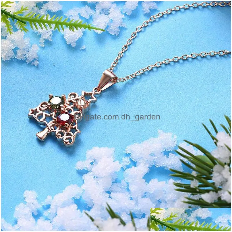 Pendant Necklaces New Arrival Christmas Tree Zircon Chain Necklace For Women Rose Gold Palted Copper Elegant Pendants Jewelr Dhgarden Dhabq