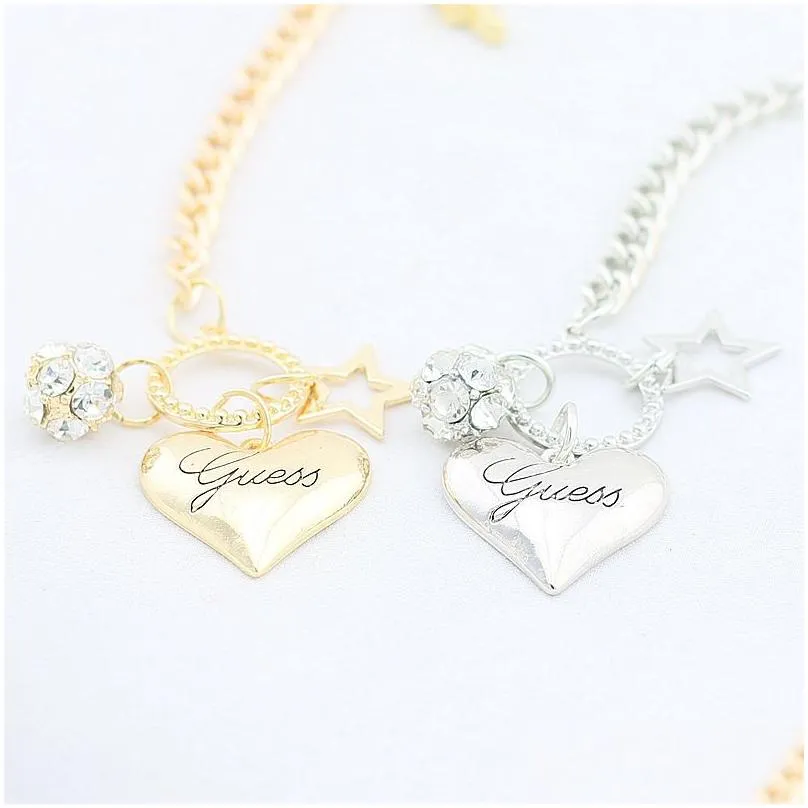 Charm Bracelets Crystal Diamond Bracelets Star Heart Love Bow Design Sier Gold Rhinestone Jewelry Gift For Lady Girls Fashion Elegant Dhgbm