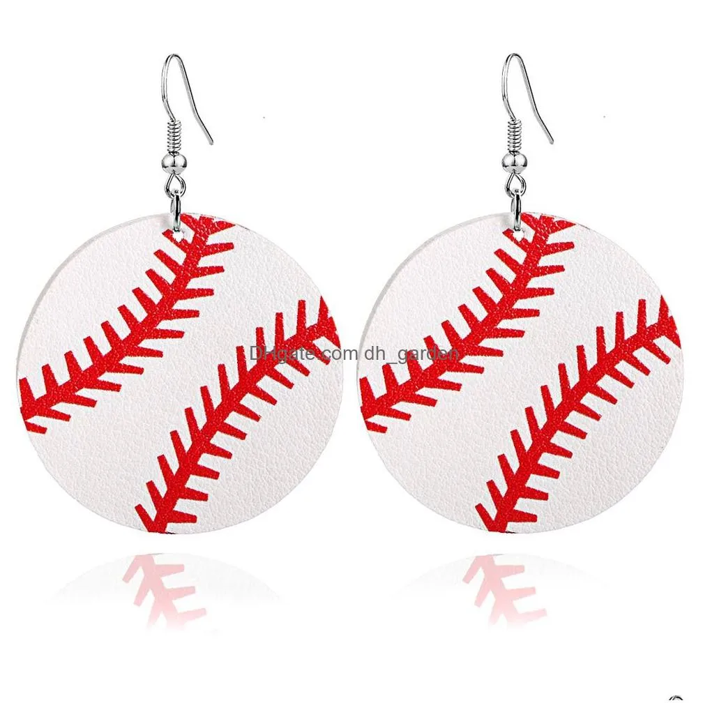 Dangle & Chandelier New Fashion Football Baseball Sports Round Pu Leather Earring Teardrop Printing Dangle For Independence Dhgarden Dhb10