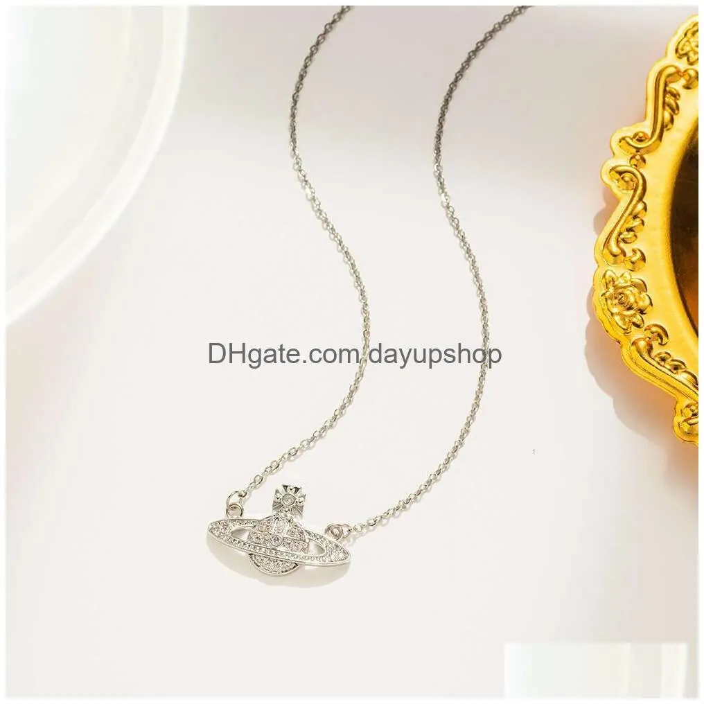 Designer High Quality New Sier Fl Diamond Hollowed Out Necklace Of Empress Dowager Tiktok Kwai Live Broadcast Drop Delivery Dhxpb