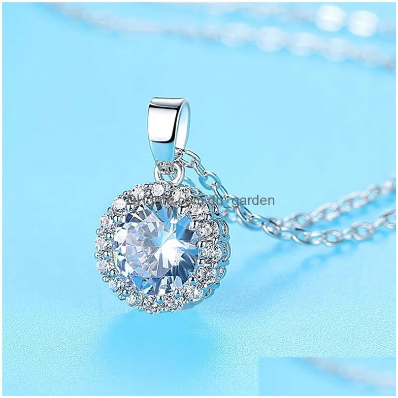 Pendant Necklaces 18K Gold Plated Round Cz Pendant Necklace Cubic Zirconia Cluster For Women Party Bridal Wedding Jewelry Dr Dhgarden Dhgwd