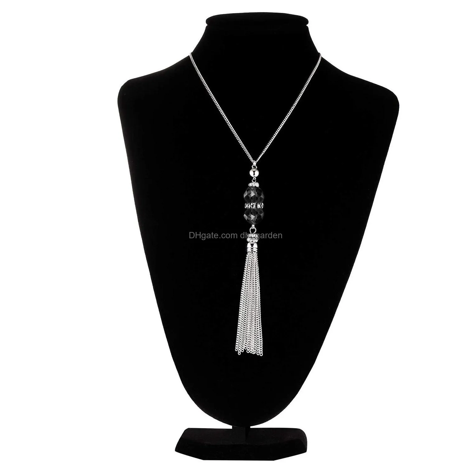 Pendant Necklaces Korean Crystal Long Necklace Women Autumn And Winter Sweater Chain Fashion Rhinestone Beads Alloy Tassel Necklaces B Dhzm2