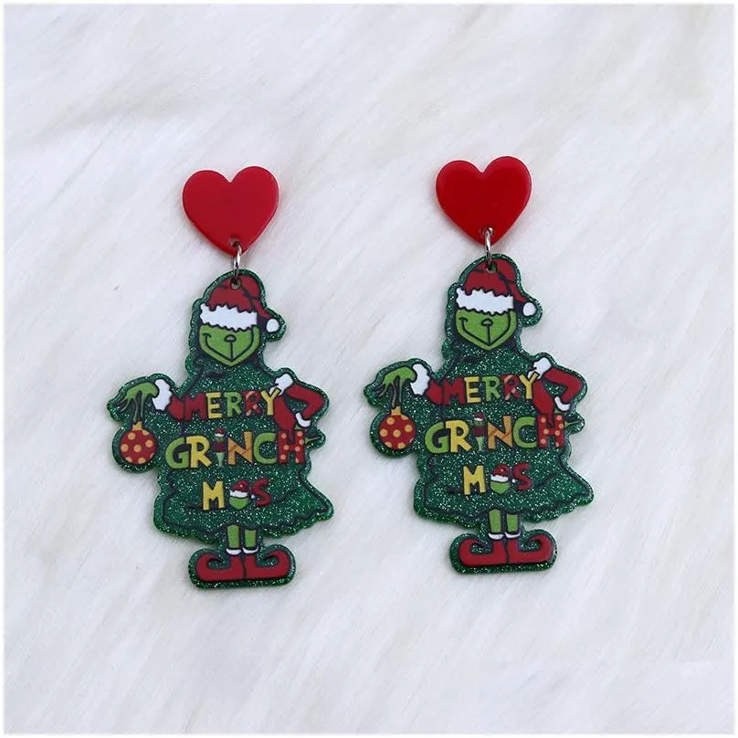 Stud Christmas Charm Stud Earrings For Women Red Green Fashion Geometric Design Coconut Tree Heart Hohoho Letter Santa Claus Drop Dan Dhrvm