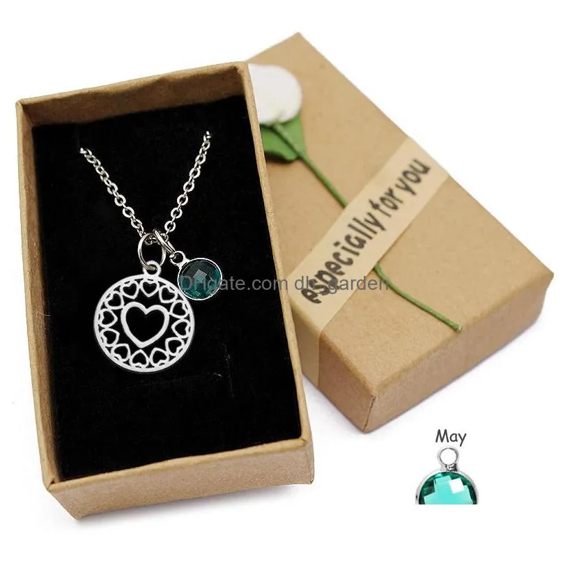 Pendant Necklaces High Quality Stainless Steel Round Heart Shape Pendant Necklace For Women Colorf Crystal Birthstone Charm Dhgarden Dhweh