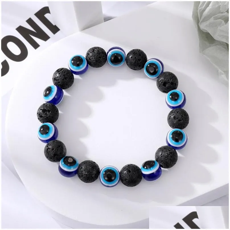 Beaded Turkish Lucky Evil Eye Bracelets Strands Bangle Imitation Pearls Blue Eyes Beaded Charm Bracelet For Women Men Couple Fashion Dhhp8