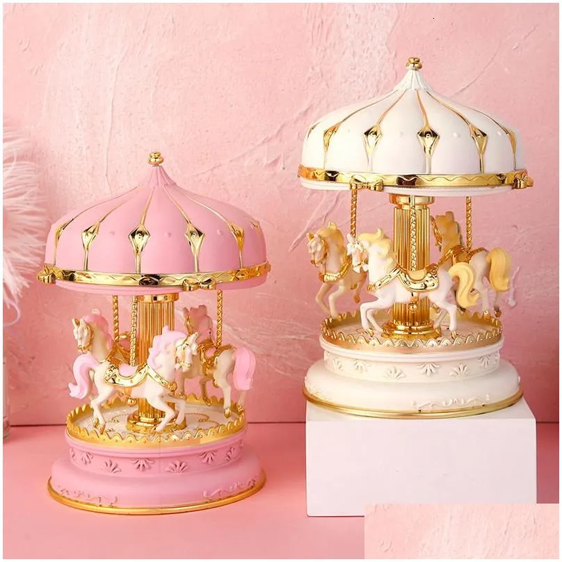 decorative objects figurines elegant colorful flash carousel music box room decoration accessories home accessories 230830