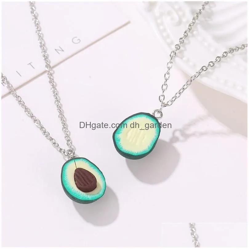 Pendant Necklaces New Arrival Fruit Avocado Earrings Dangle Necklace Keychain Set For Women Girl Creative Soft Y Cute Charms Dhgarden Dhga8