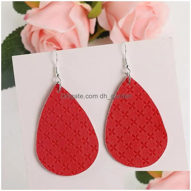 Dangle & Chandelier Fashion Lattice Pattern Pu Leather Water Drop Dangle Earring For Women Colorf Double Side Bohemian Sier Plating H Dhbam