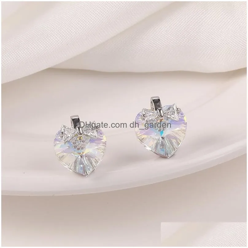 Dangle & Chandelier Fashion 925 Sterling Sier Heart Crystal Zircon Stud Earrings For Women Girl Copper Inlaid Cz Drop Earri Dhgarden Dhpmt