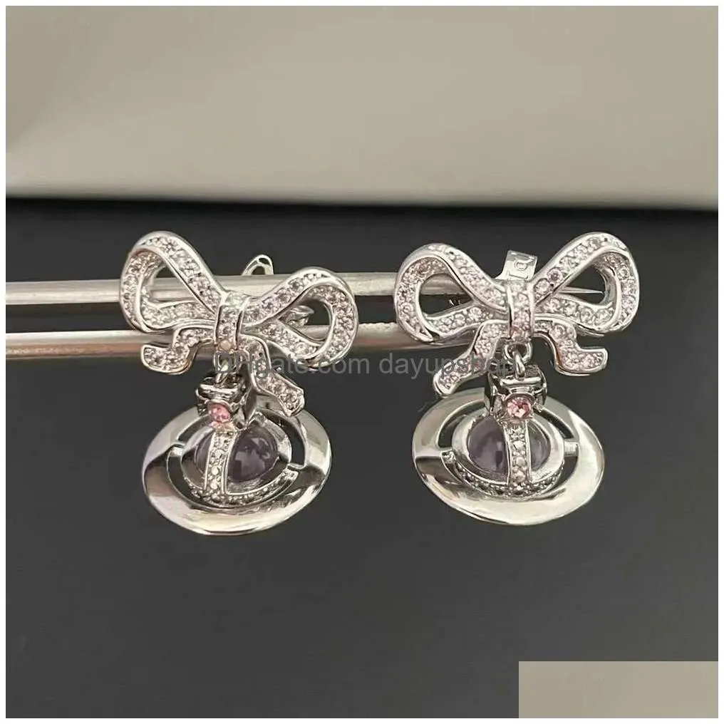 Quality Designer High Empress Dowager Xis Three-Nsional Bow Crystal Earrings Light Fashionable Temperament Simple Versatile And Drop Dh0Xd