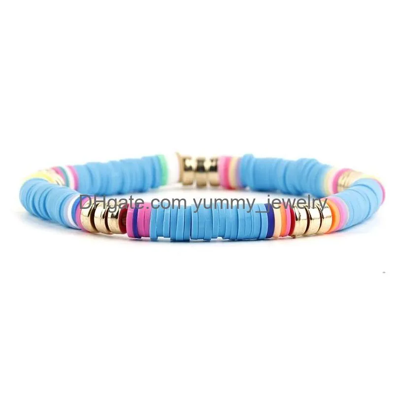 Beaded Surfer Heishi Bracelets Beaded Strands For Women Stackable Rainbow Vinyl Disc Clay Beads Stretch Elastic Layering Friendship B Dhocl