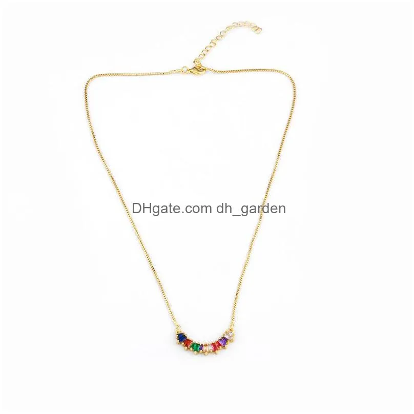 Pendant Necklaces Cz Rainbow Circle Pendants Necklace For Woman Fashion Copper Inlay Zircon Long Gold Chain Trendy Party Wed Dhgarden Dhiyl