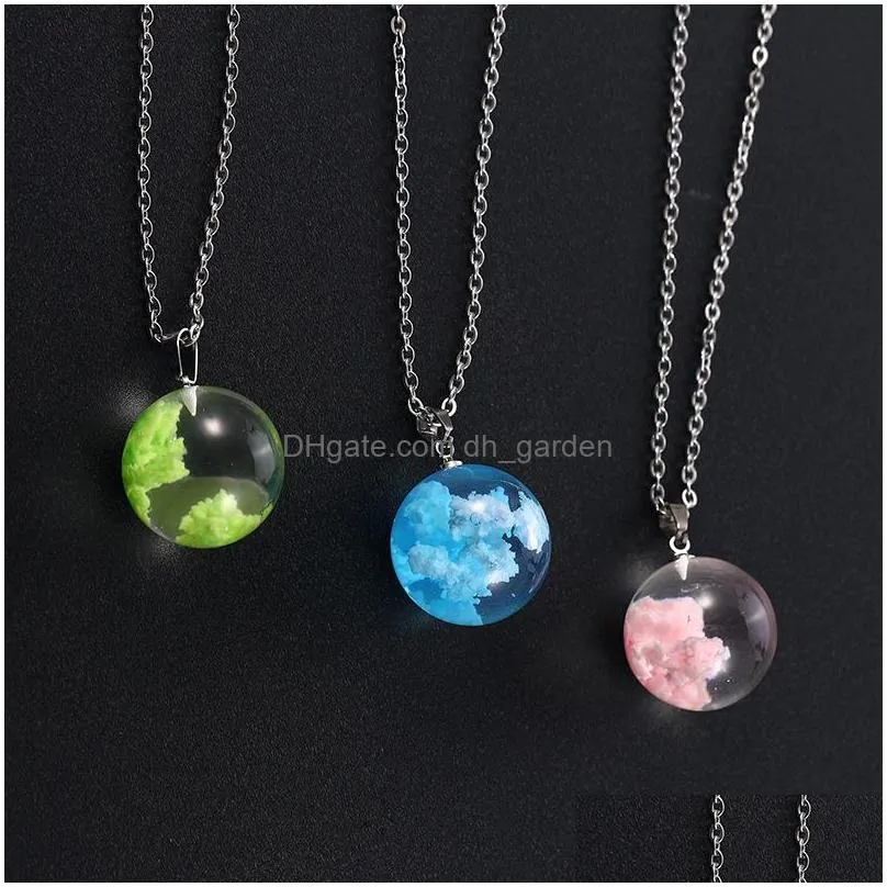 Pendant Necklaces Creative Handmade Blue Sky White Cloud Moon Pendant Necklace Women Resin Ball Stainless Steel Transparent Jewelry Dr Dhtu1