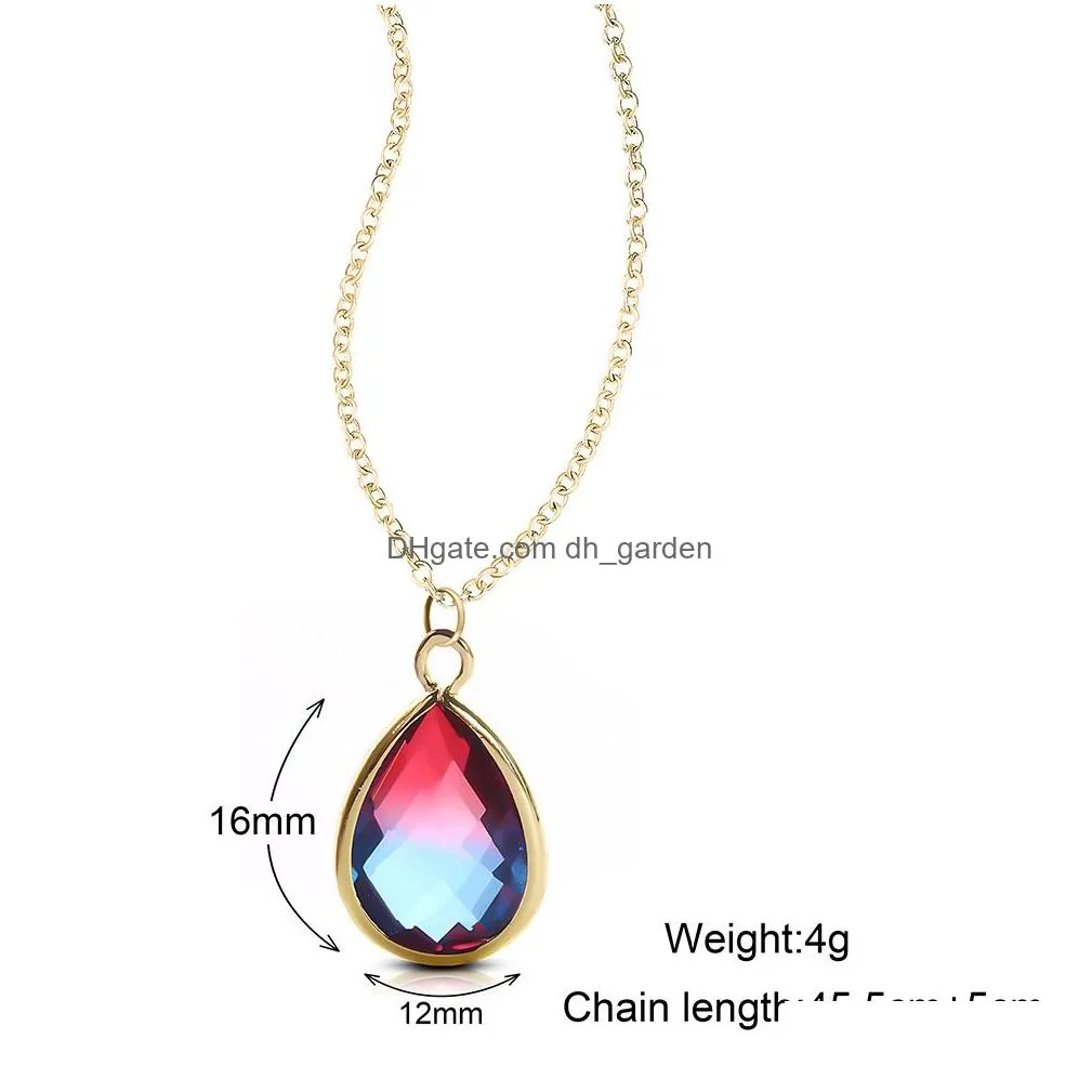 Pendant Necklaces Rainbow Gradient Color Teardrop Glass Crystal Pendant Necklaces For Women Gold Plating Adjusable Fashion W Dhgarden Dhdvh