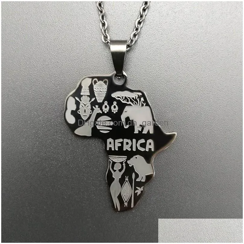 Pendant Necklaces 4 Color Africa Map Pendant Necklace For Women Men Fashion Hip Hop Stainless Steel Chain Jewelry Wholesale Drop Deliv Dhlr3