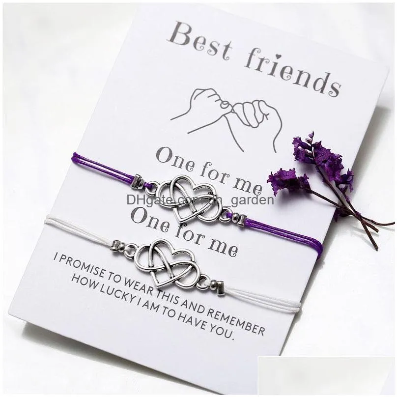 Chain Bohemian Heart Couples Pendant Bracelets Set For Women Men Handmade Braided Rope Knot Bracelet Friend Wish With Card Jewelry 2P Dhzm2