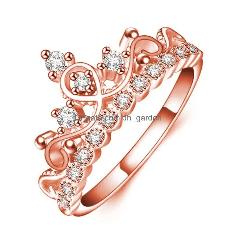 Cluster Rings Sweet Exquisite Princess Crown Shaped Ring Rose Gold Sier Color Clear Cz Rings For Women Wedding Fashion Anei Dhgarden Dhjwk
