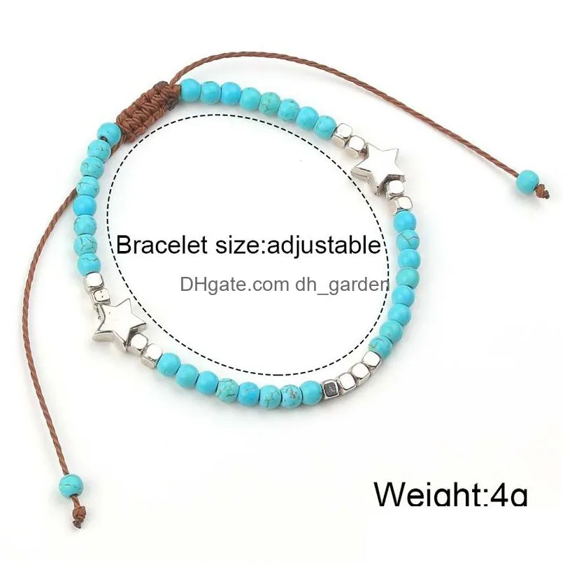 Chain New Arrival 4Mm Turquoise Beads Bracelet For Women Sier Color Star Ccb Adjustable Size Handmade Woven Fashion Jewelry Dhgarden Dhb4V