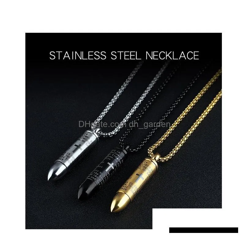 Pendant Necklaces Pendant Necklace For Men Engraved Cross Lord Bible Prayer English Letter Stainless Steel Jewelry Cremation Dhgarden Dhyyv