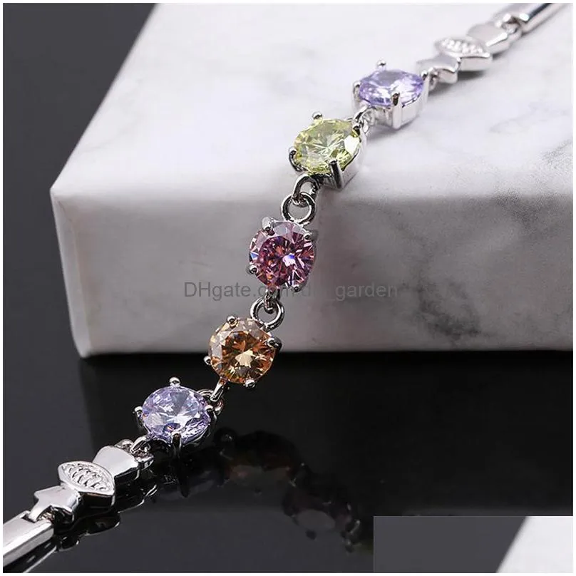 Chain Fashion 18K Gold Plated Sparkling 3A Cubic Zircon Cz Bracelet For Womens Sier Chain Jewelry Party Wedding Drop Delive Dhgarden Dh9K3