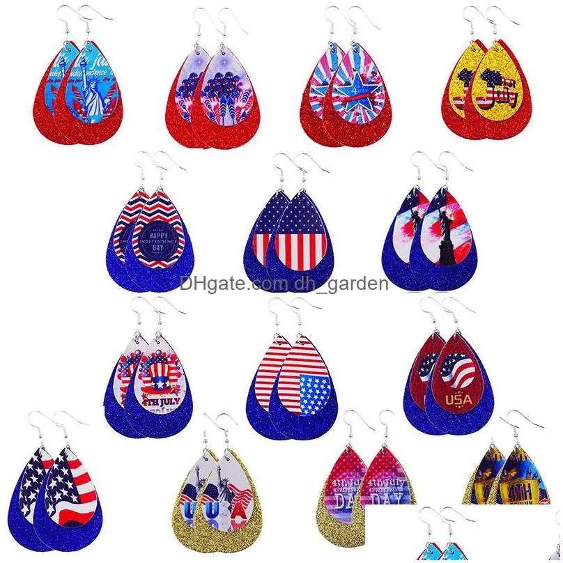 Dangle & Chandelier Fashion Design Double Layer Pu Leather Earring United States Flag Teardrop Printing Dangle For Independ Dhgarden Dh7Sb