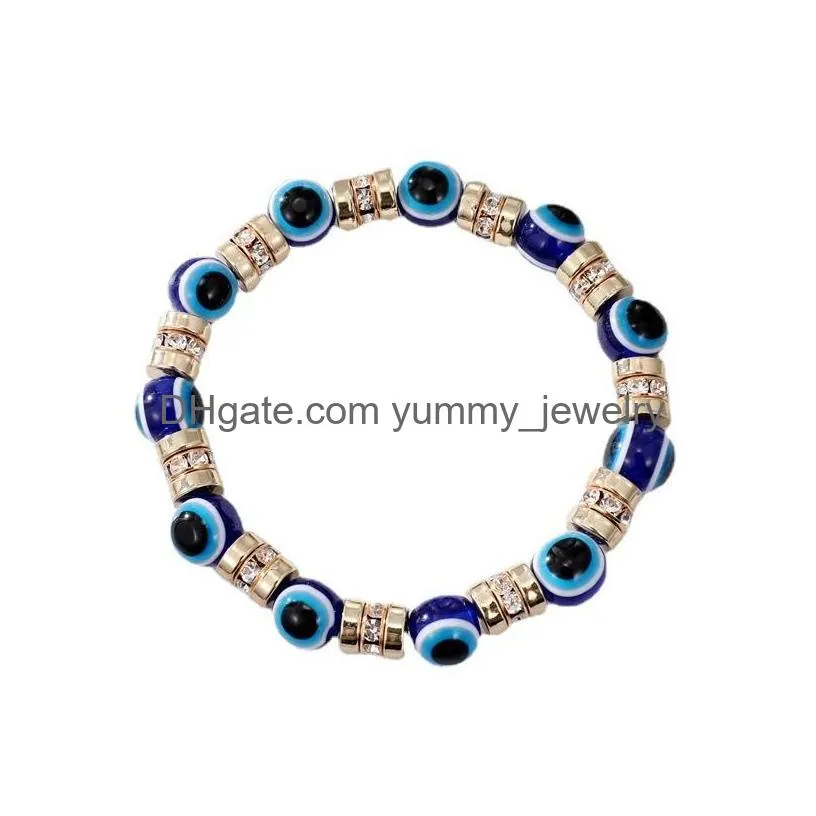 Beaded Gold Evil Eye Bracelets Charm Turkish Lucky Blue Eyes Beads Strands For Women Men Couple Lover Handmade Fashion Bangle Friends Dhscq