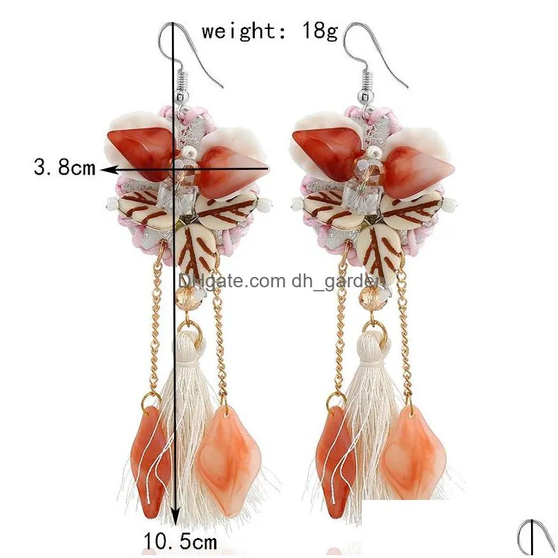 Dangle & Chandelier Long Tassel Earrings Bohemian Bead Rhinestone Shell Earring Ethnic Sweet Flower Boho Dangle Drop Earings For Drop Dhaoi