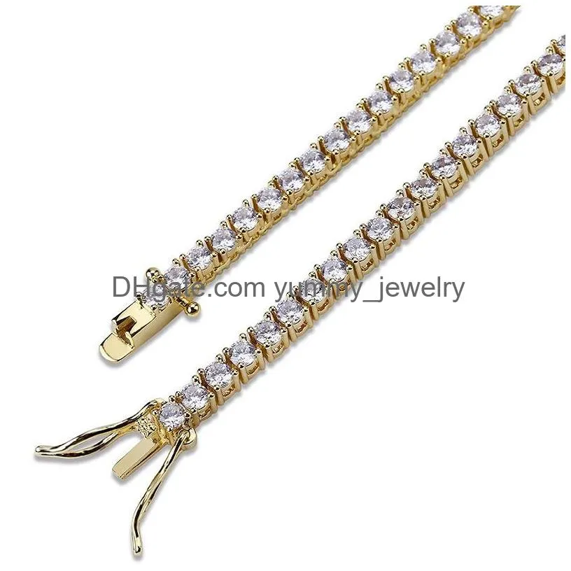 Tennis Fashion Hip Hop Iced Out Tennis Chain Aaa Cubic Zirconia Copper Bracelet Diamond Designer Jewelry For Men Women 18K Gold Sier Dhwgh