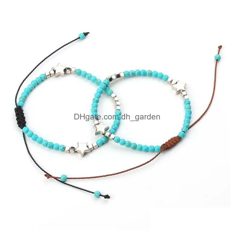 Chain New Arrival 4Mm Turquoise Beads Bracelet For Women Sier Color Star Ccb Adjustable Size Handmade Woven Fashion Jewelry Dhgarden Dhb4V