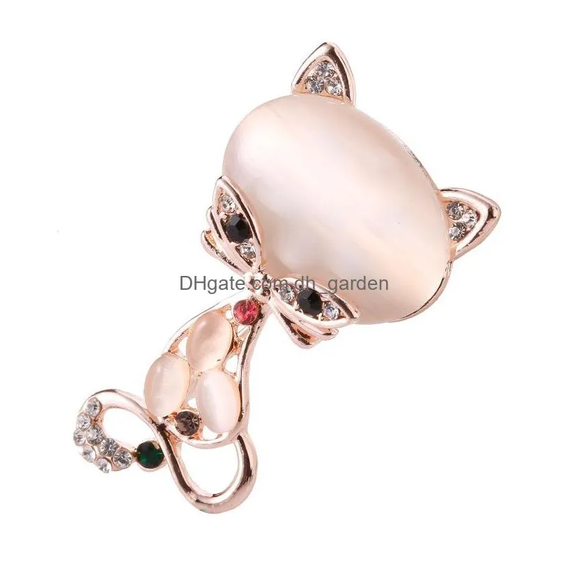 Pins, Brooches Opal Stone Fox Brooch Pin For Women Men Suit Shirt Collar Rhinestone Cute Animal Brooches Elegant Jewelry Gift Wholesa Dhrhw