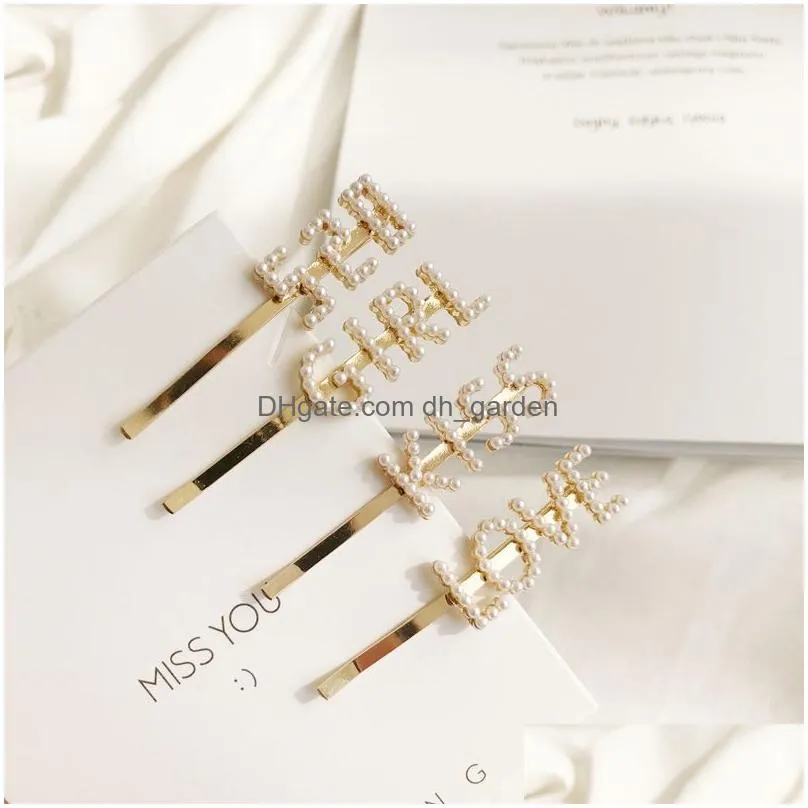 Hair Clips & Barrettes Sweet Cute Korea Imitation Pearl Hair Clip For Women Fashion Letter Love Kiss Face Hairpins Gold Acc Dhgarden Dhqry