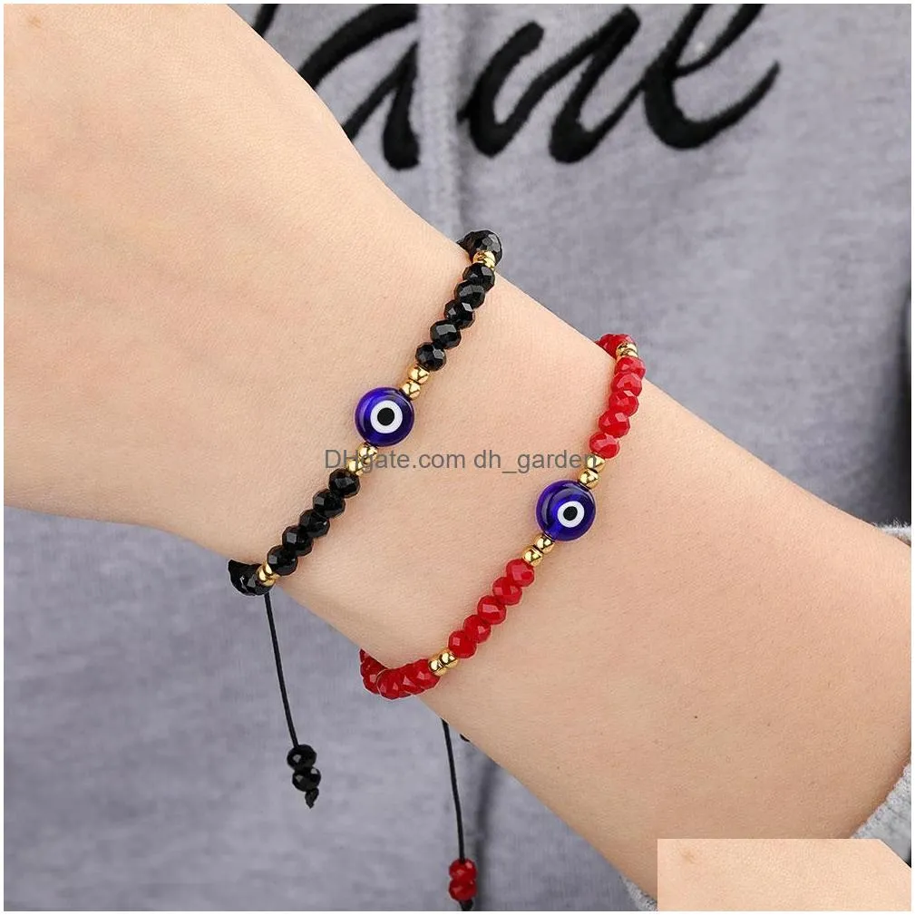 Chain Fashion Turkey Evil Blue Eye Bracelet Women Handmade Woven Rope Chain Crystal Beads Friendship Bracelets Girl Birthday Party Je Dhm4N