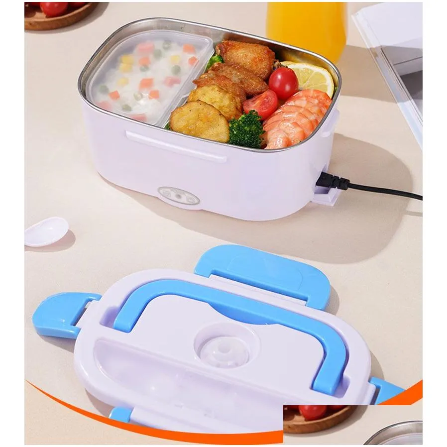 Lunch Boxes&Bags Electric Lunch Box Food Heated 12V 110V Portable Warmer Heater For Car Truck Home Self Heating With Knife And Fork St Dhzfk