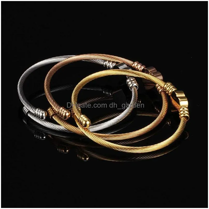 Bangle New Heart Adjustable Gold Sier Rose Bracelet High Polishing Stainless Steel Screw Charm Bracelets For Drop Delivery Jewelry Br Dhw4Y