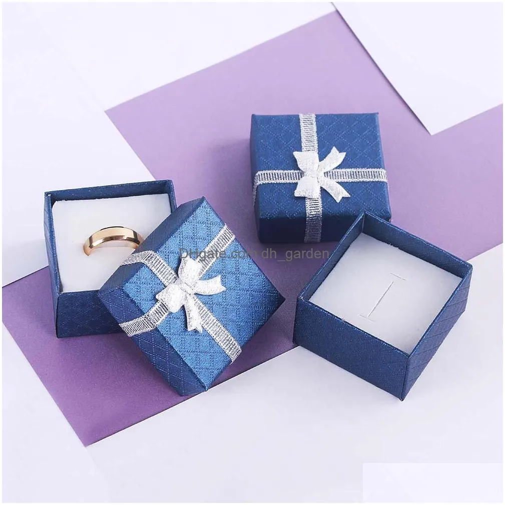 Other Handmade Fancy Paper Cardboard Box For Small Ring Jewelry 464630Mm Blue Color Lovely Gift With Sweet Ribbon Drop Delivery Jewelr Dhbba