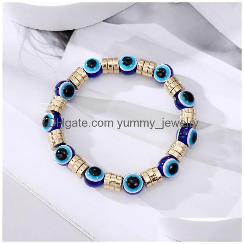 Beaded Gold Evil Eye Bracelets Charm Turkish Lucky Blue Eyes Beads Strands For Women Men Couple Lover Handmade Fashion Bangle Friends Dhscq