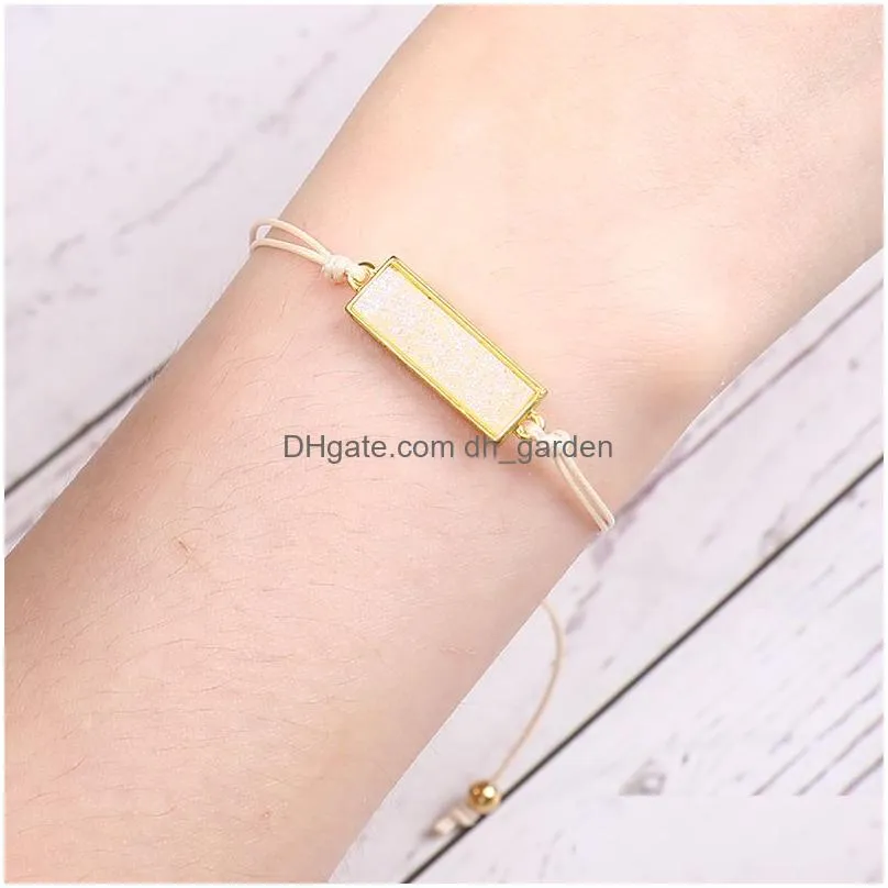Charm Bracelets Fashion Natural Resin Stone Rectangl Druzy Charm Bracelet With Card Colorf Lucky Rope Handmade Braid Bracel Dhgarden Dh9Il