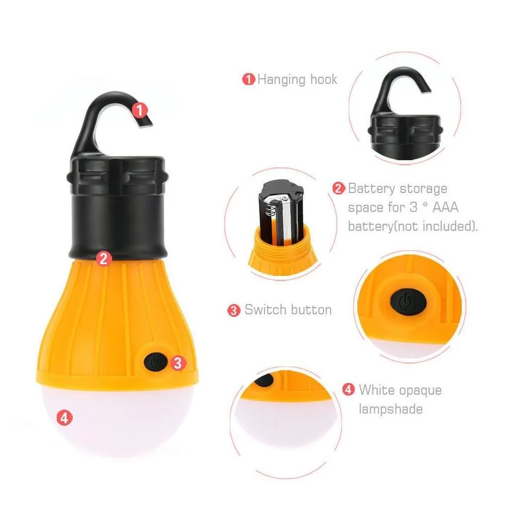 outdoor tent waterproof spherical camping light 3 led portable hook light mini emergency camping signal light