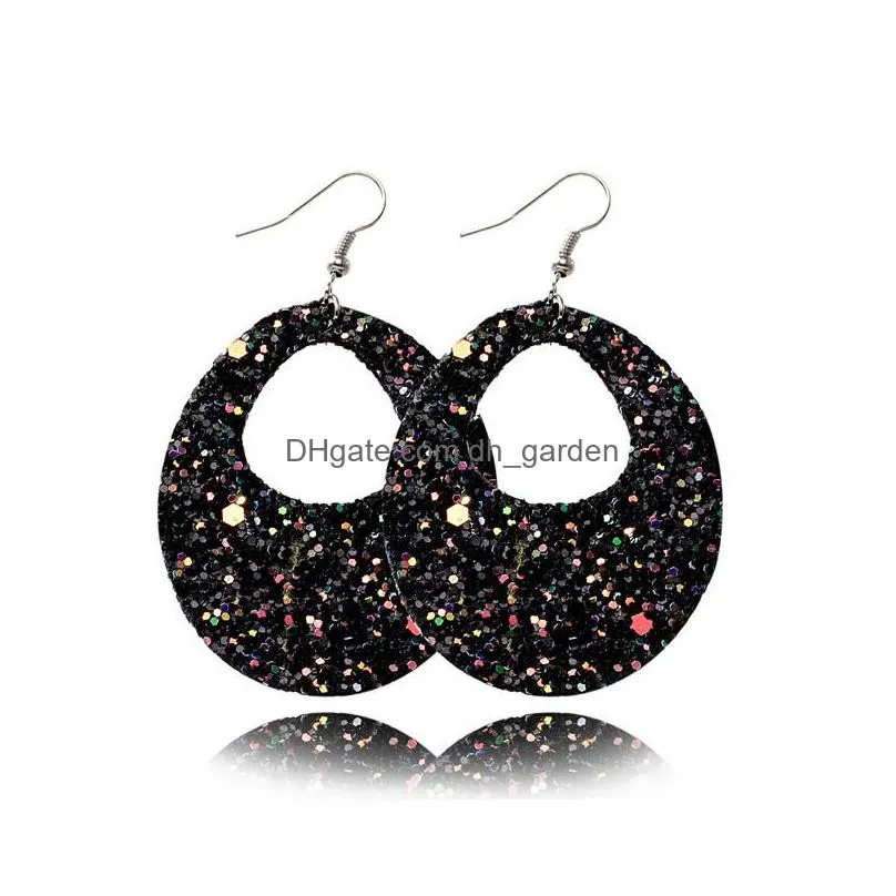 Dangle & Chandelier Fashion Design Rainbow Leather Earring Sparkly Sequins Teardrop Printing Dangle For Bohemian Jewelry Drop Deliver Dhtpv